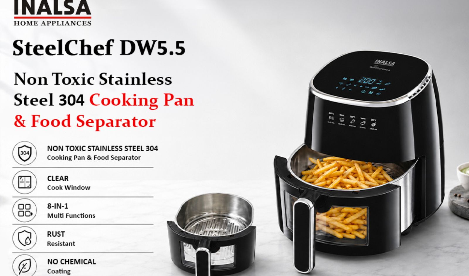 INALSA Launches Stainless Steel-Based SteelChef DW5.5 Air Fryer in India